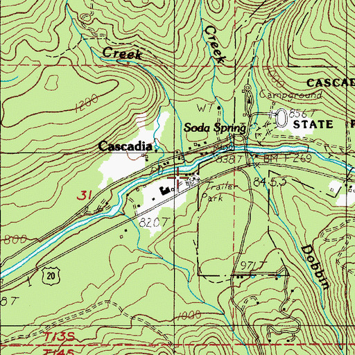 Topographic Map of Cascadia Post Office, OR