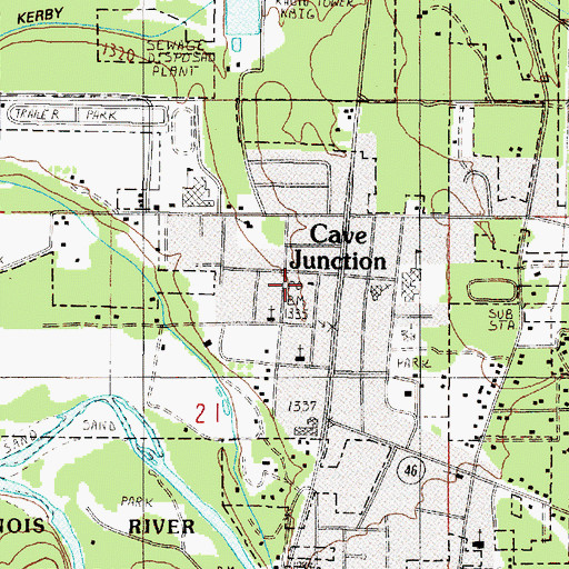 Topographic Map of Cave Junction Post Office, OR