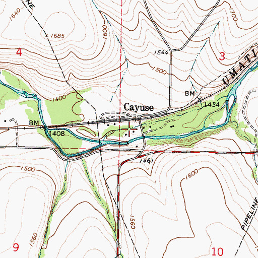 Topographic Map of Cayuse Post Office (historical), OR