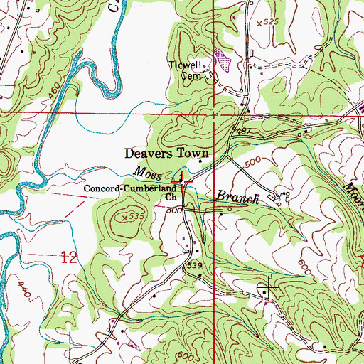 Topographic Map of Concord Cumberland Church, AL
