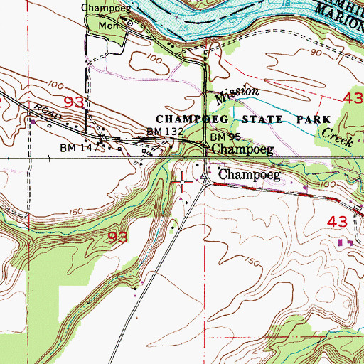 Topographic Map of Champoeg Post Office (historical), OR