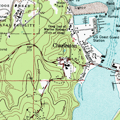 Topographic Map of Charleston Post Office, OR