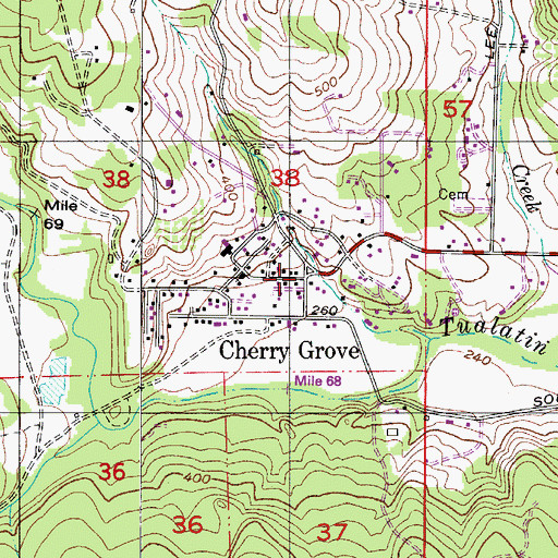 Topographic Map of Cherry Grove Post Office (historical), OR