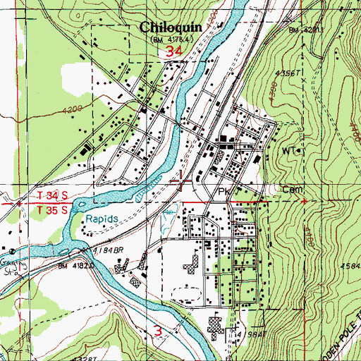 Topographic Map of Chiloquin Post Office, OR
