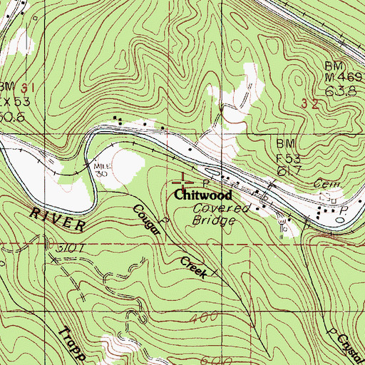 Topographic Map of Chitwood Post Office (historical), OR