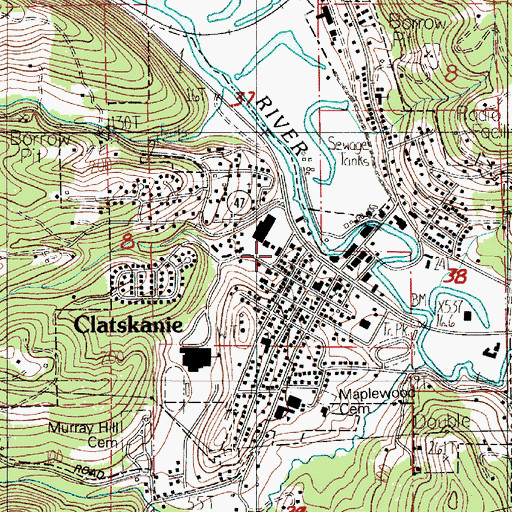 Topographic Map of Clatskanie Post Office, OR