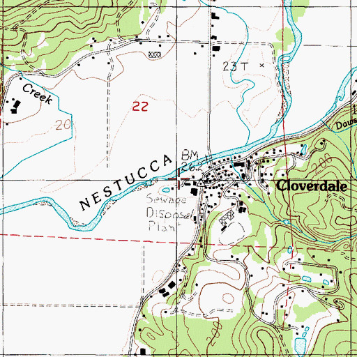 Topographic Map of Cloverdale Post Office, OR