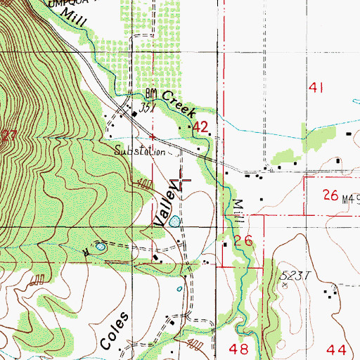 Topographic Map of Coles Valley Post Office (historical), OR