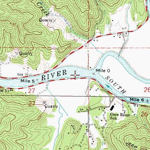 Topographic Map of Coos River Post Office (historical), OR