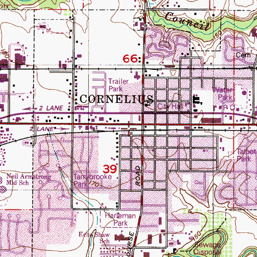 Topographic Map of Cornelius Post Office, OR