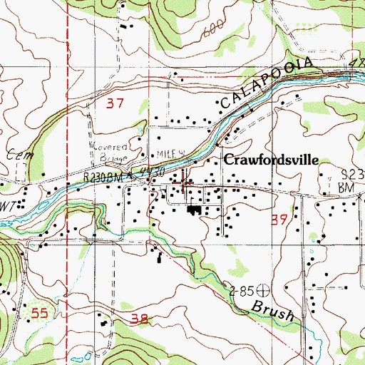 Topographic Map of Crawfordsville Post Office, OR