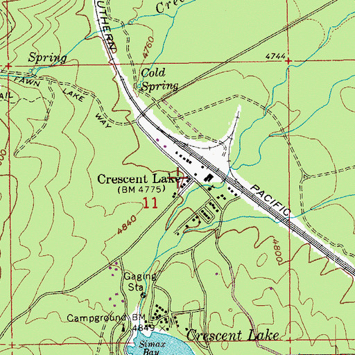 Topographic Map of Crescent Lake Post Office, OR