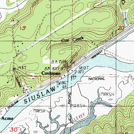 Topographic Map of Cushman Post Office (historical), OR