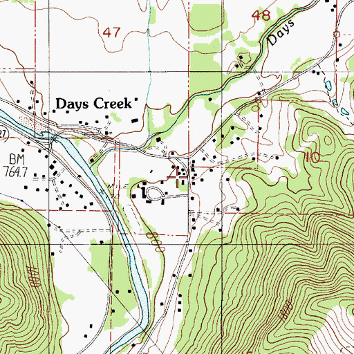 Topographic Map of Days Creek Post Office, OR