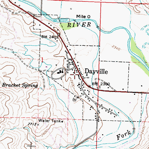 Topographic Map of Dayville Post Office, OR
