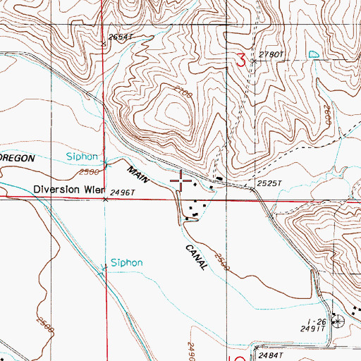 Topographic Map of Dell Post Office (historical), OR