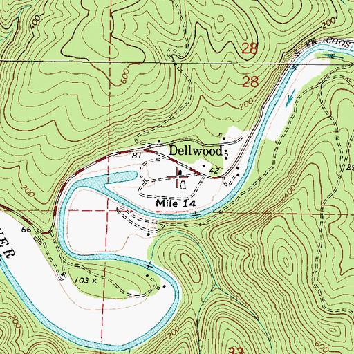 Topographic Map of Dellwood Post Office (historical), OR