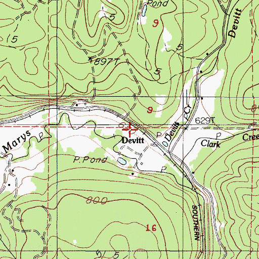 Topographic Map of Devitt Post Office (historical), OR