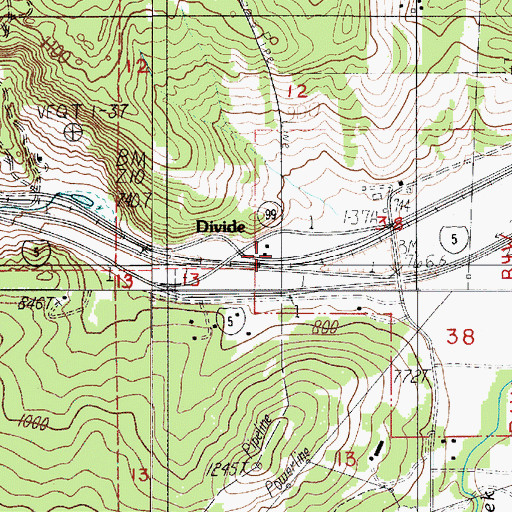 Topographic Map of Divide Post Office (historical), OR