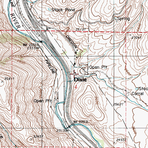 Topographic Map of Dixie Post Office (historical), OR