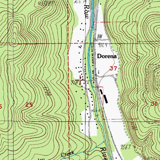 Topographic Map of Dorena Post Office, OR