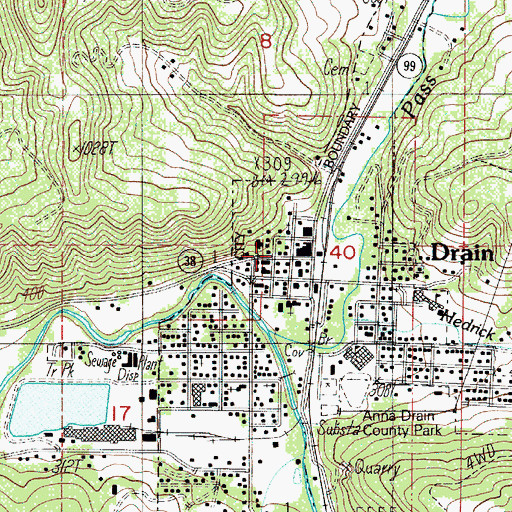 Topographic Map of Drain Post Office, OR