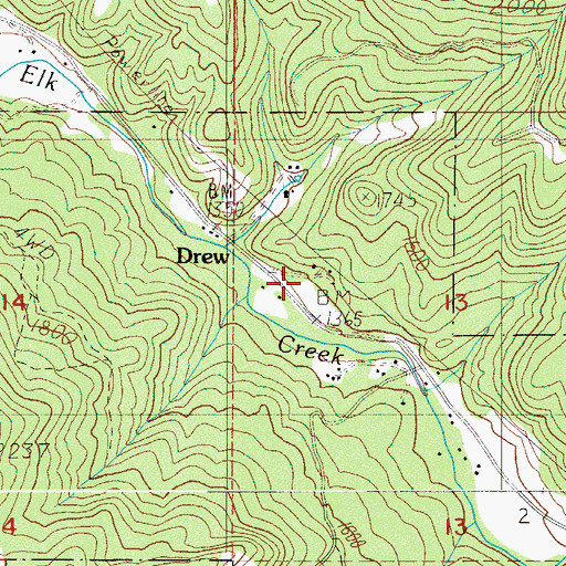 Topographic Map of Drew Post Office (historical), OR