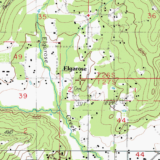 Topographic Map of Elgarose Post Office (historical), OR
