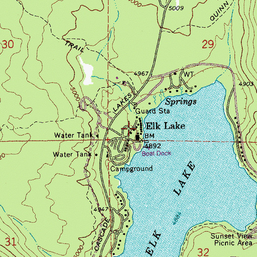 Topographic Map of Elk Lake Post Office (historical), OR