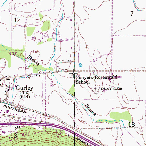 Topographic Map of Conyers-Rosenwald School, AL