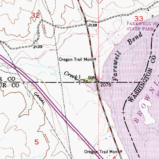 Topographic Map of Farewell Bend Post Office (historical), OR