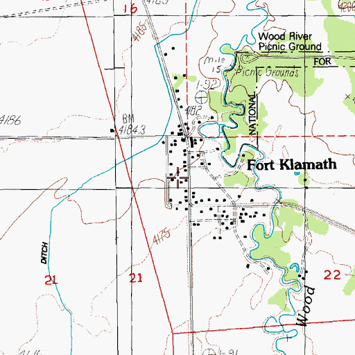 Topographic Map of Fort Klamath Post Office, OR