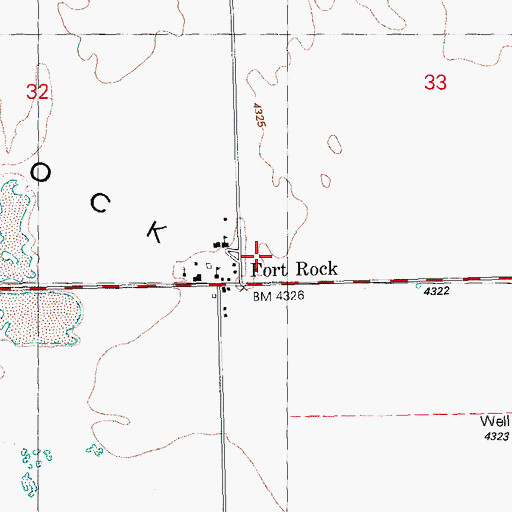 Topographic Map of Fort Rock Post Office, OR