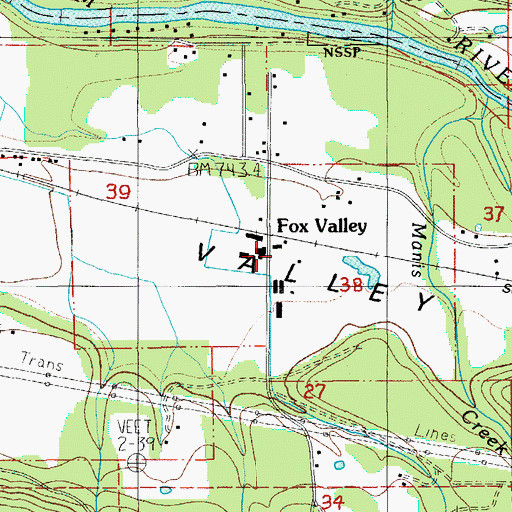 Topographic Map of Fox Valley Post Office (historical), OR