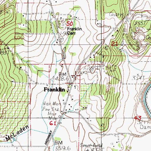Topographic Map of Franklin Post Office (historical), OR