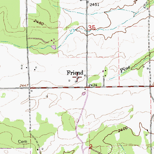 Topographic Map of Friend Post Office, OR