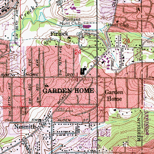 Topographic Map of Garden Home Post Office (historical), OR
