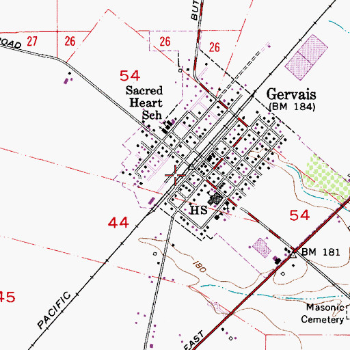 Topographic Map of Gervais Post Office, OR