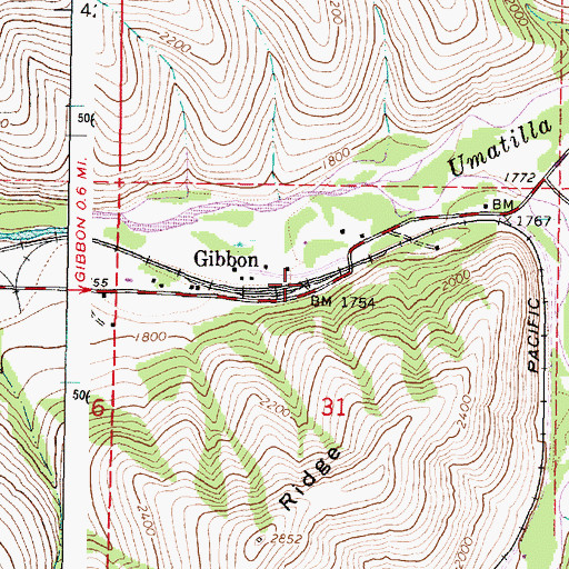Topographic Map of Gibbon Post Office (historical), OR