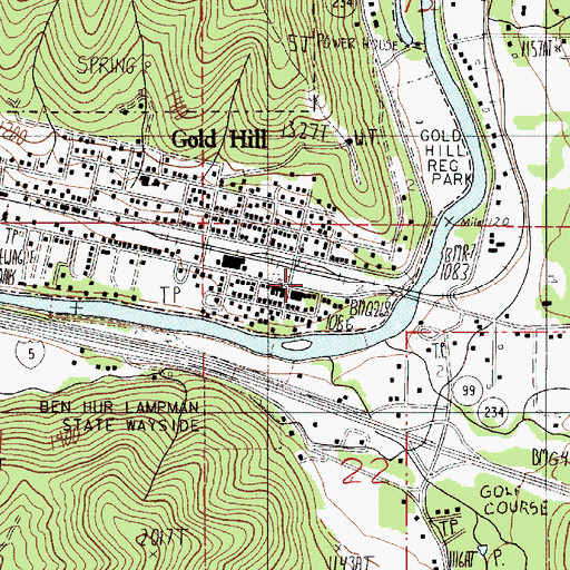 Topographic Map of Gold Hill Post Office, OR