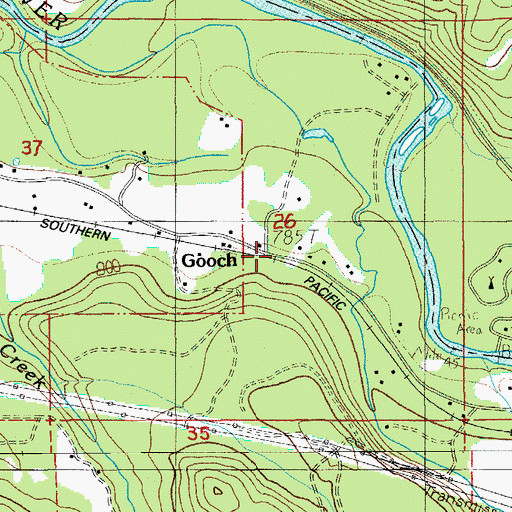 Topographic Map of Gooch Post Office (historical), OR