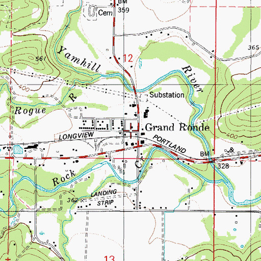 Topographic Map of Grand Ronde Post Office, OR