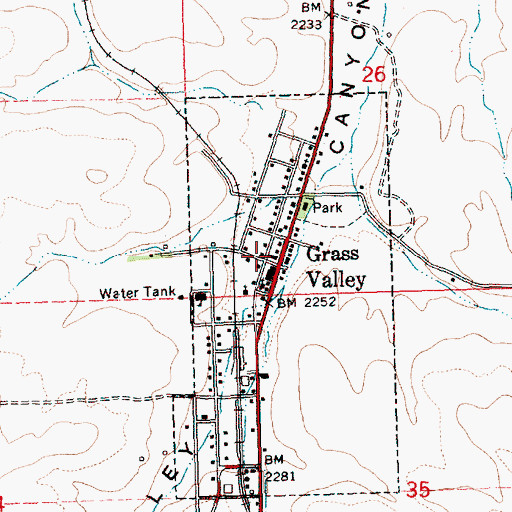 Topographic Map of Grass Valley Post Office, OR