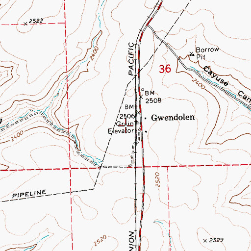 Topographic Map of Gwendolen Post Office (historical), OR