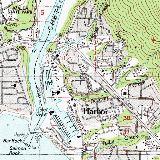 Topographic Map of Harbor Post Office, OR
