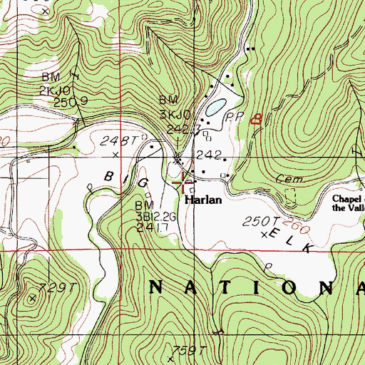Topographic Map of Harlan Post Office (historical), OR
