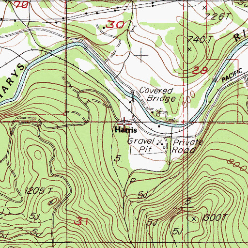 Topographic Map of Harris Post Office (historical), OR
