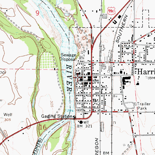 Topographic Map of Harrisburg Post Office, OR