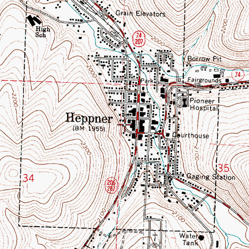 Topographic Map of Heppner Post Office, OR