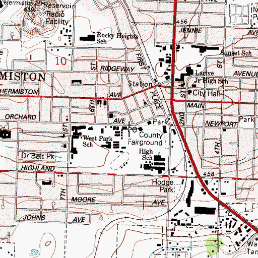Topographic Map of Hermiston Post Office, OR